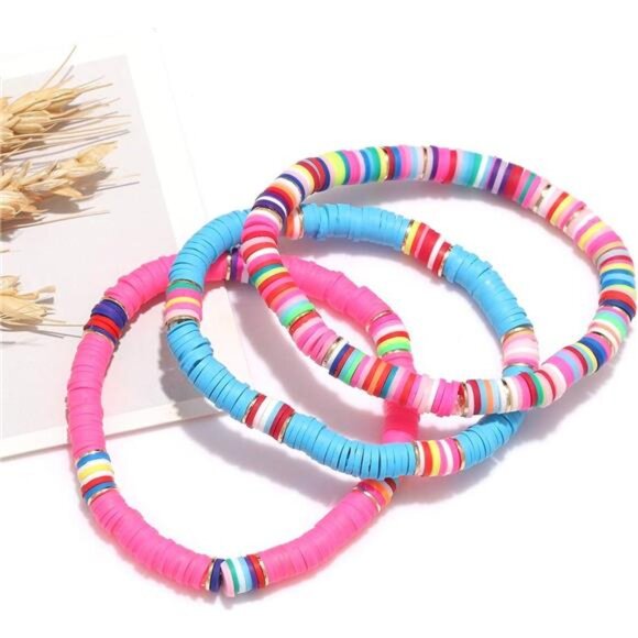 Surfer Heishi Bracelets for Women Stackable Rainbow Vinyl Disc Clay Beaded - Picture 5 of 8